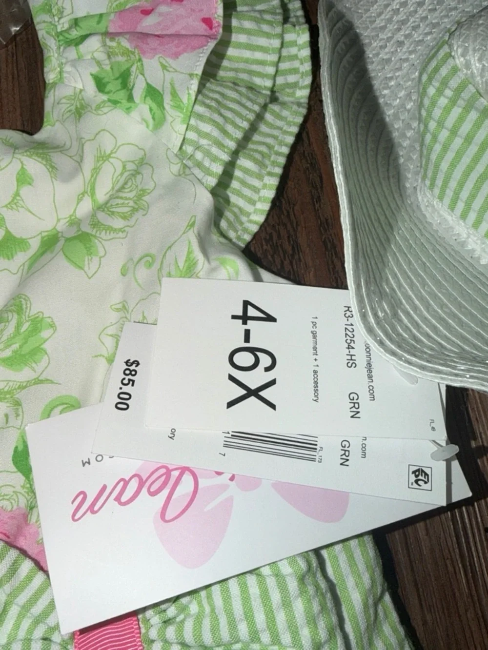 Gymboree White Floral Dress with Green Stripes and Pink Roses